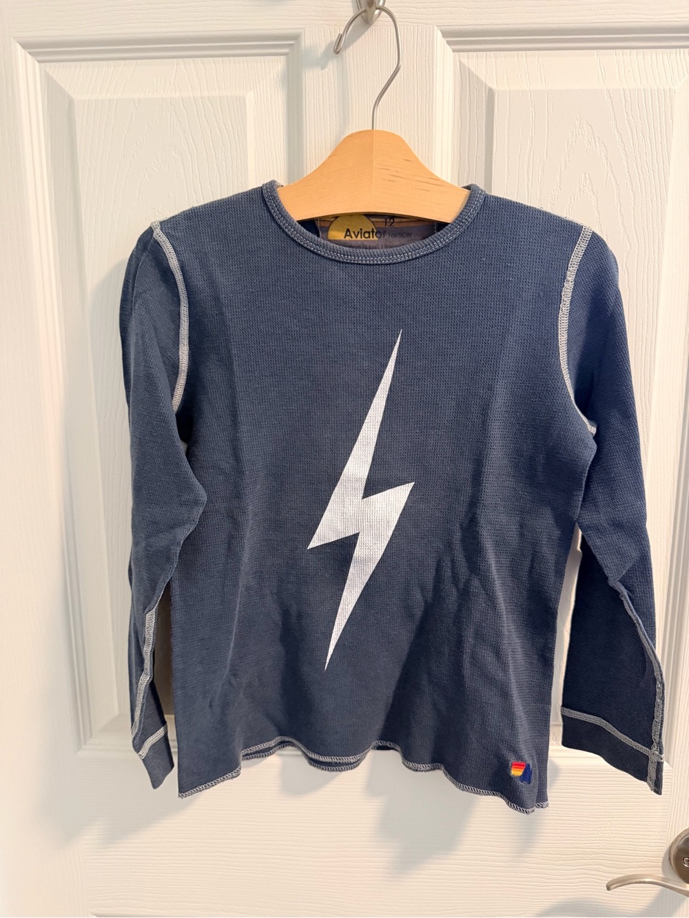 Aviator Nation Kids Gray Long Sleeve Tee with White Lightning Bolt